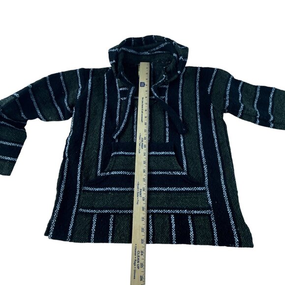 Franks Mexican Baja Hoodie Pullover Size Small Green & Black Striped Relaxed Fit - Picture 6 of 7
